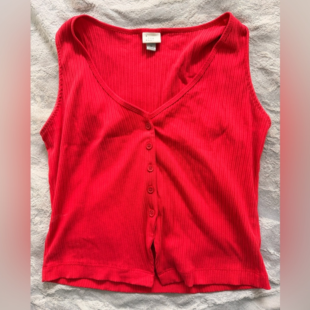 a new day Vibrant Red Button-Up Tank Top